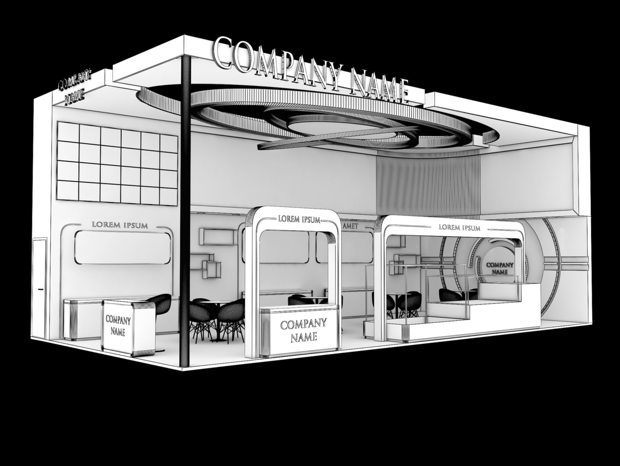 Booth Exhibition Stand Stall 12x6m Height 500 cm 2 Side Open 3D model_6