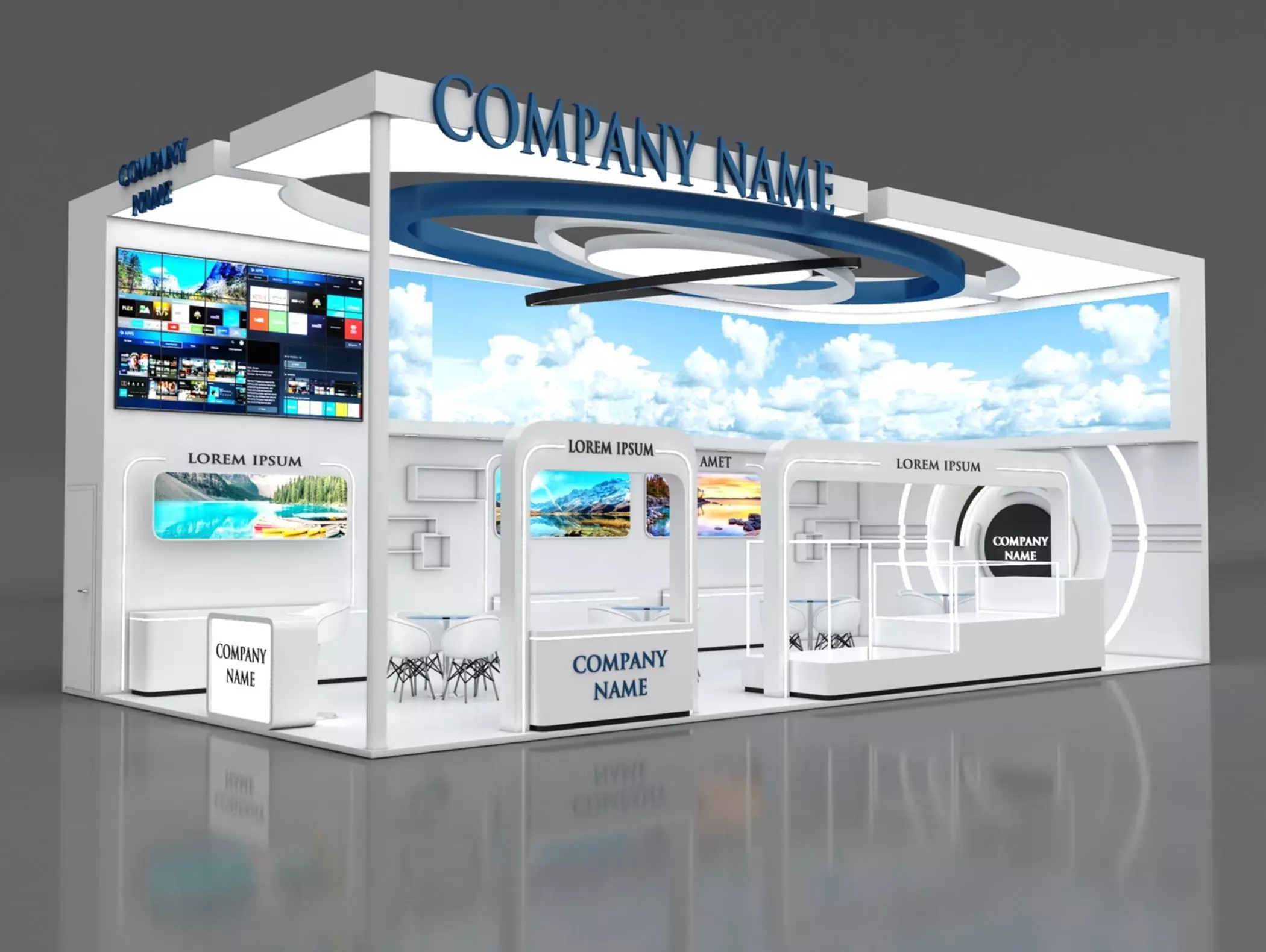 Booth Exhibition Stand Stall 12x6m Height 500 cm 2 Side Open 3D model_0