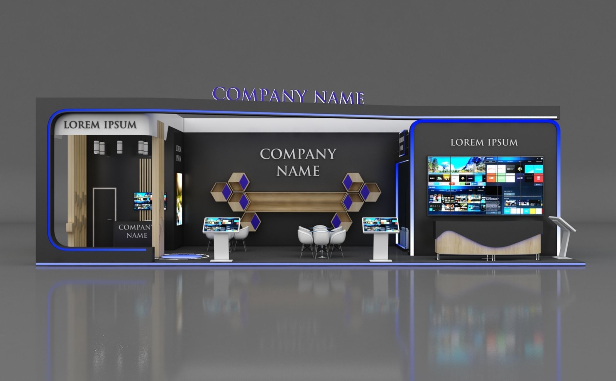 Booth Exhibition Stand Stall 15x6m Height 450 cm 3 Side Open 3D model_2