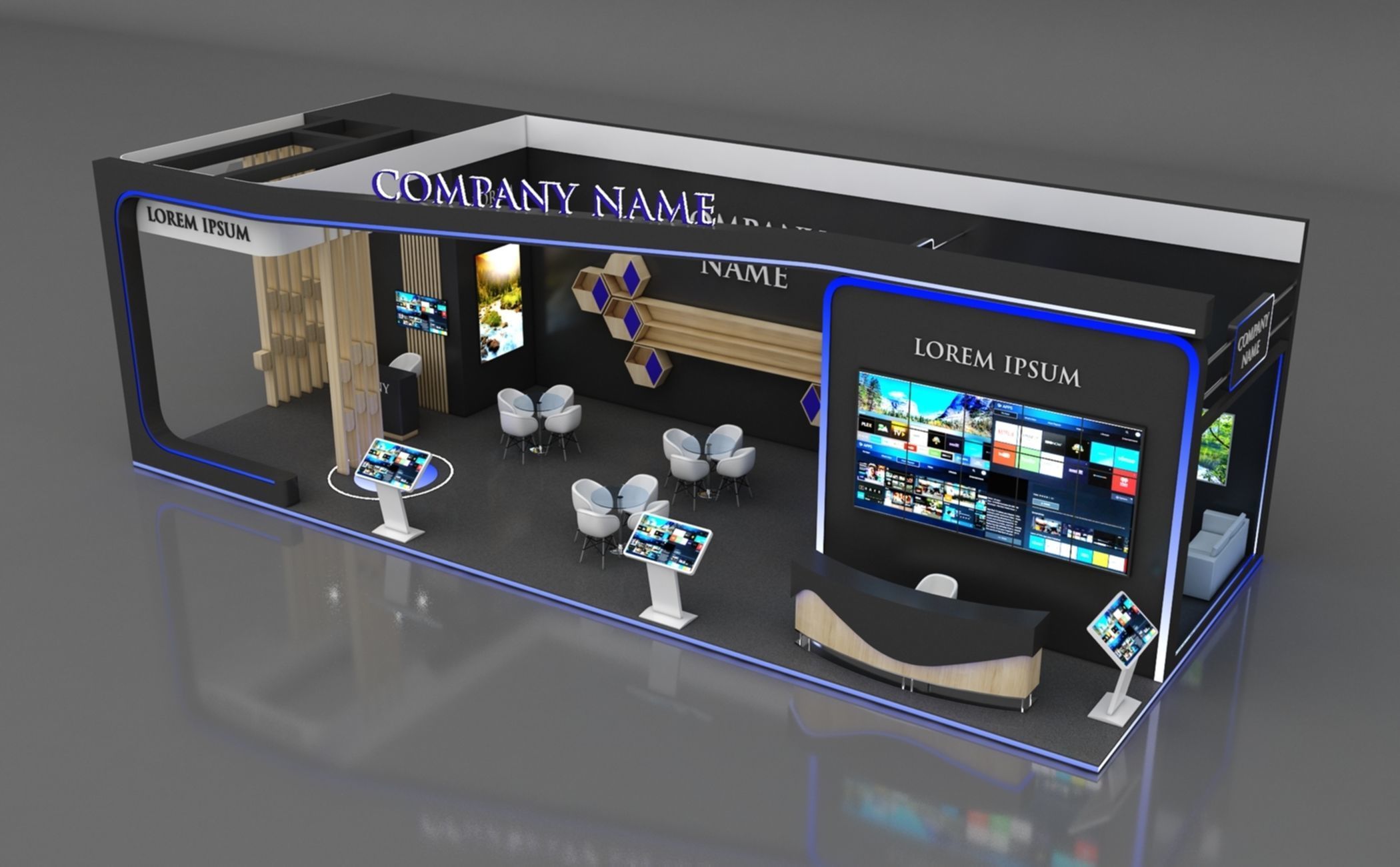 Booth Exhibition Stand Stall 15x6m Height 450 cm 3 Side Open 3D model_1
