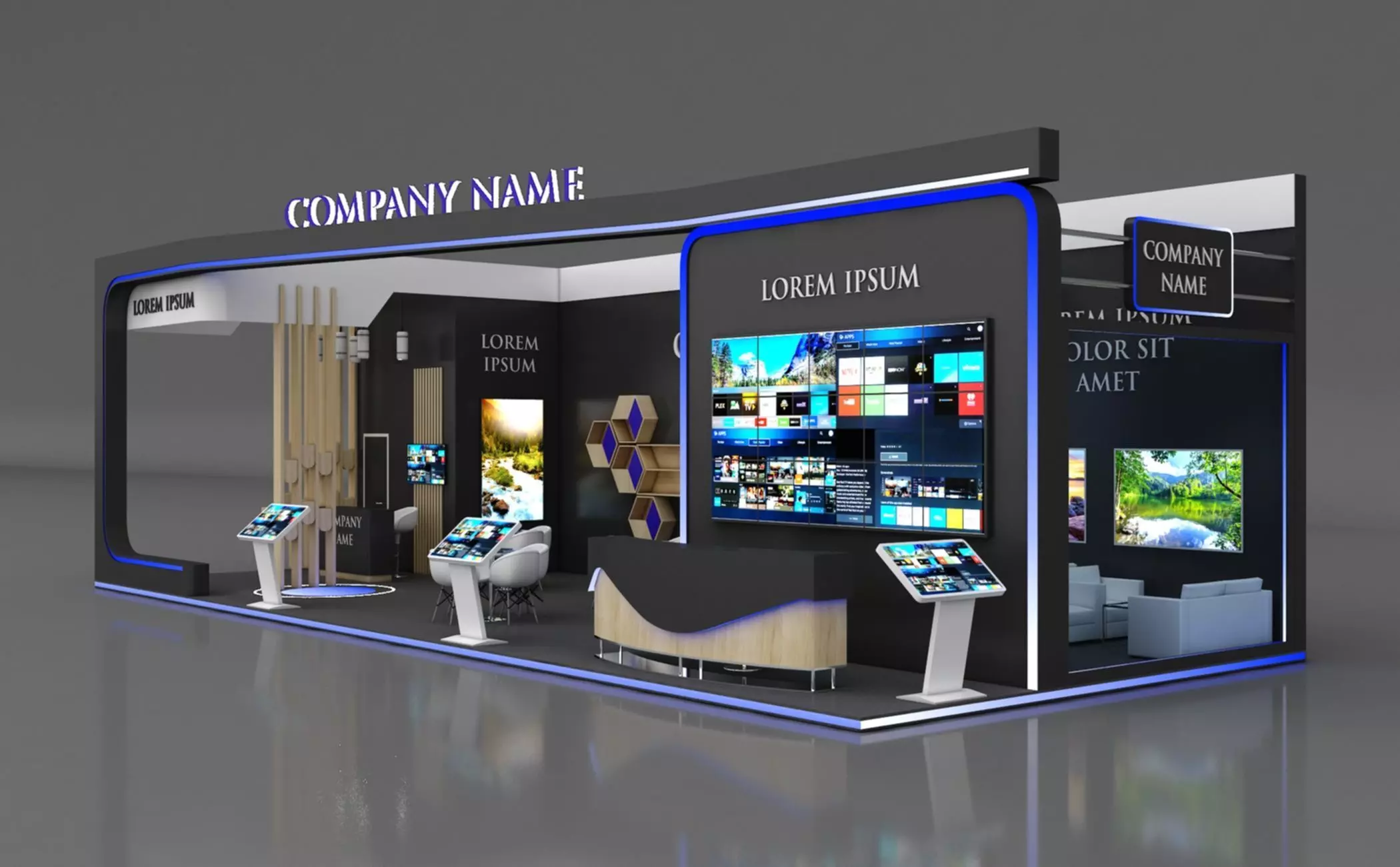 Booth Exhibition Stand Stall 15x6m Height 450 cm 3 Side Open 3D model_0