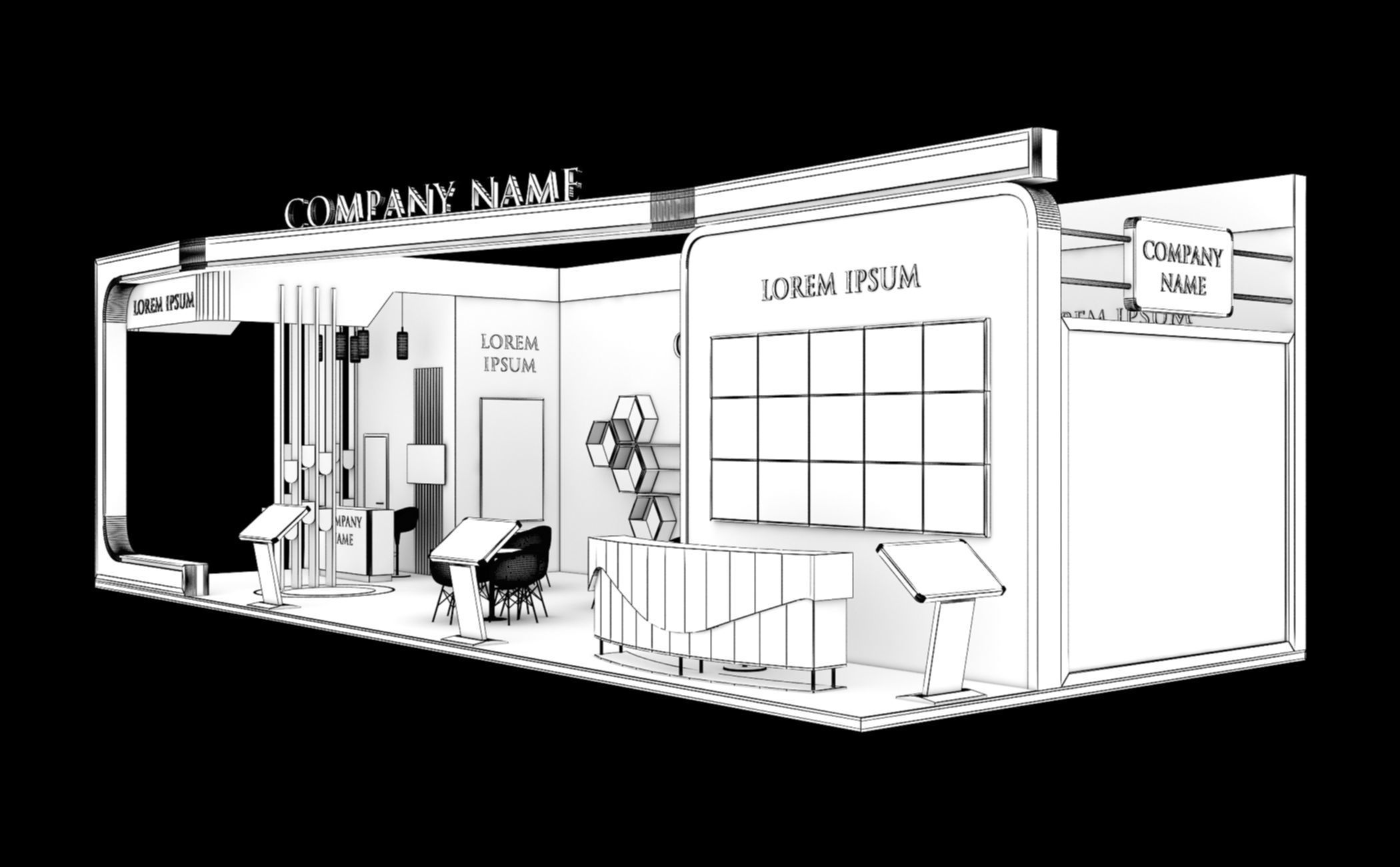 Booth Exhibition Stand Stall 15x6m Height 450 cm 3 Side Open 3D model_8