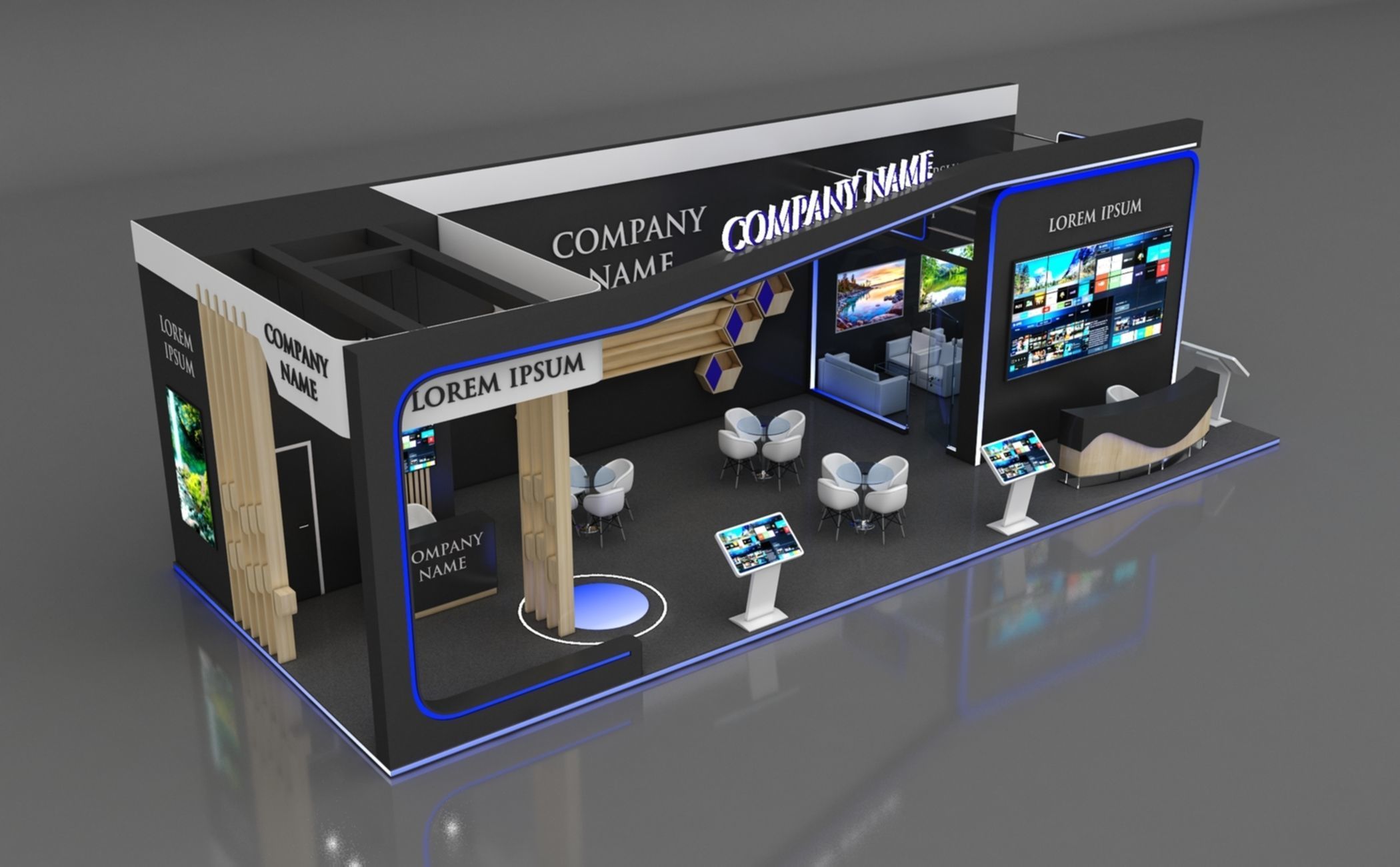 Booth Exhibition Stand Stall 15x6m Height 450 cm 3 Side Open 3D model_4