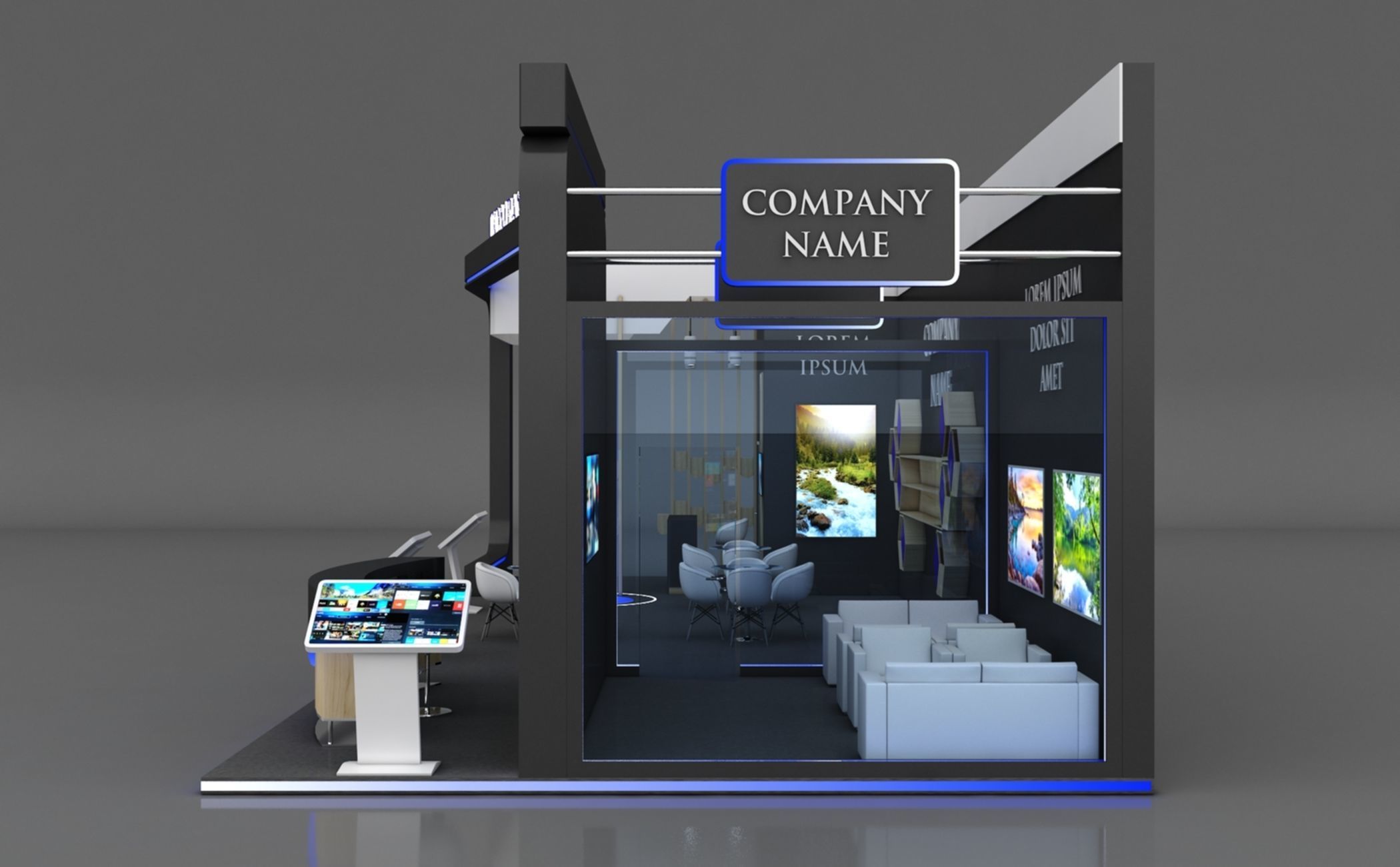 Booth Exhibition Stand Stall 15x6m Height 450 cm 3 Side Open 3D model_5