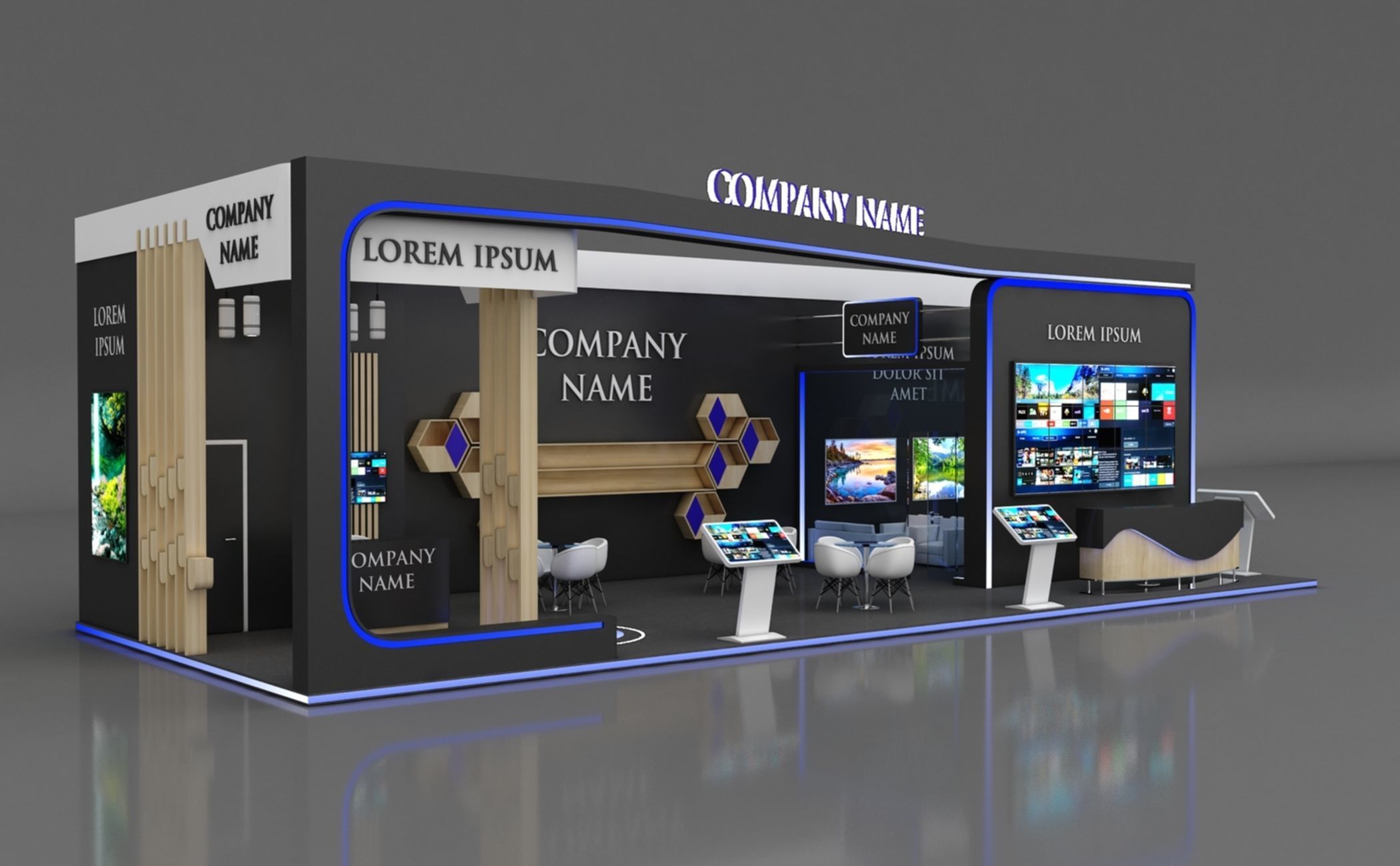 Booth Exhibition Stand Stall 15x6m Height 450 cm 3 Side Open 3D model_3