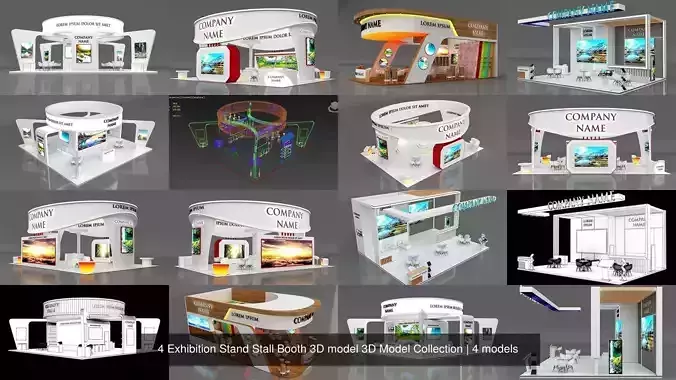 4 Exhibition Stand Stall Booth 3D model 3D Model Collection 