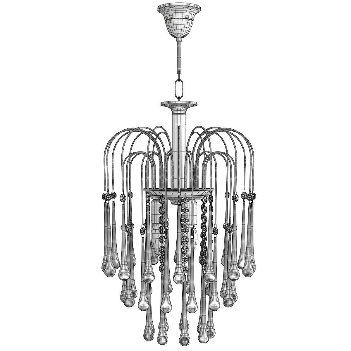 Italian Brass and Murano Glass Teardrop Chandelier Low-poly 3D model_1