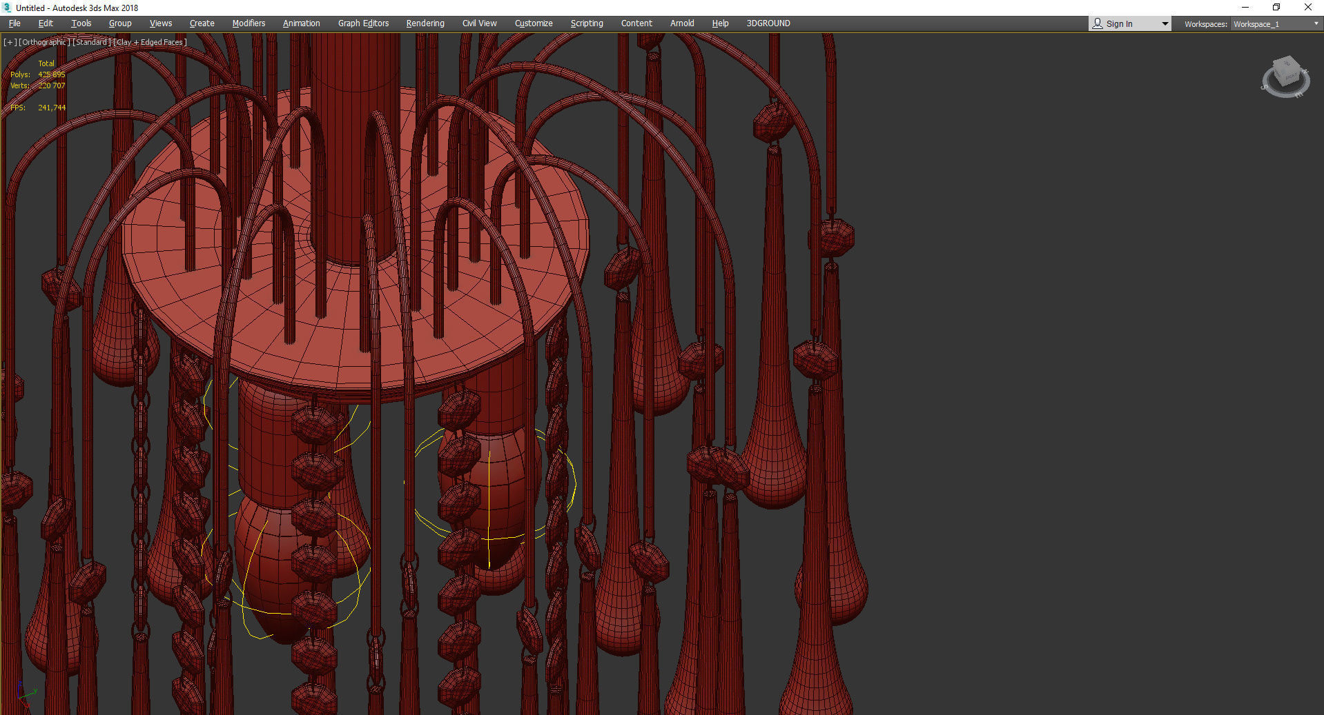 Italian Brass and Murano Glass Teardrop Chandelier Low-poly 3D model_4