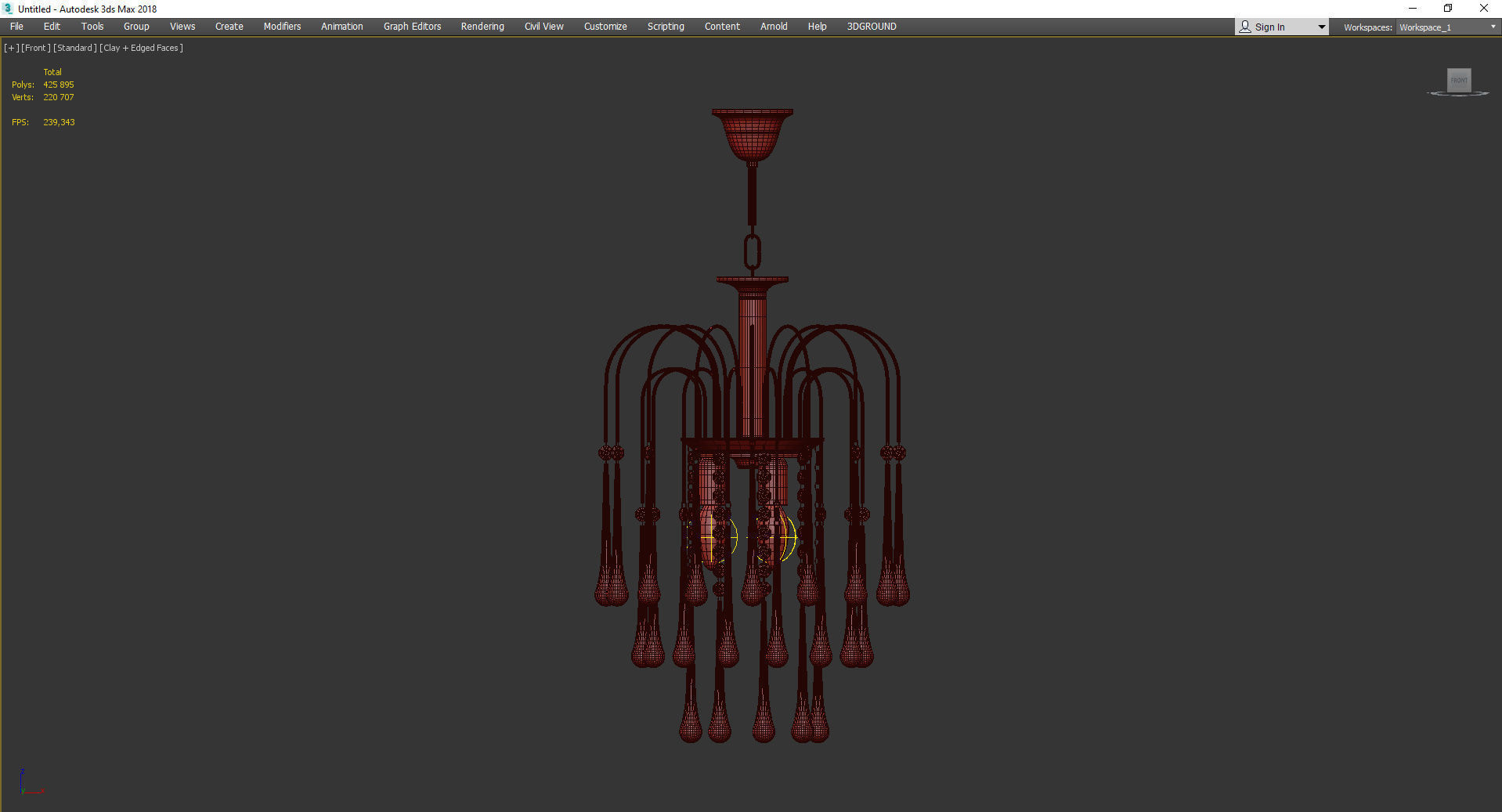 Italian Brass and Murano Glass Teardrop Chandelier Low-poly 3D model_2