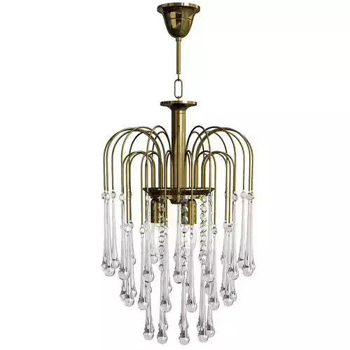 Italian Brass and Murano Glass Teardrop Chandelier