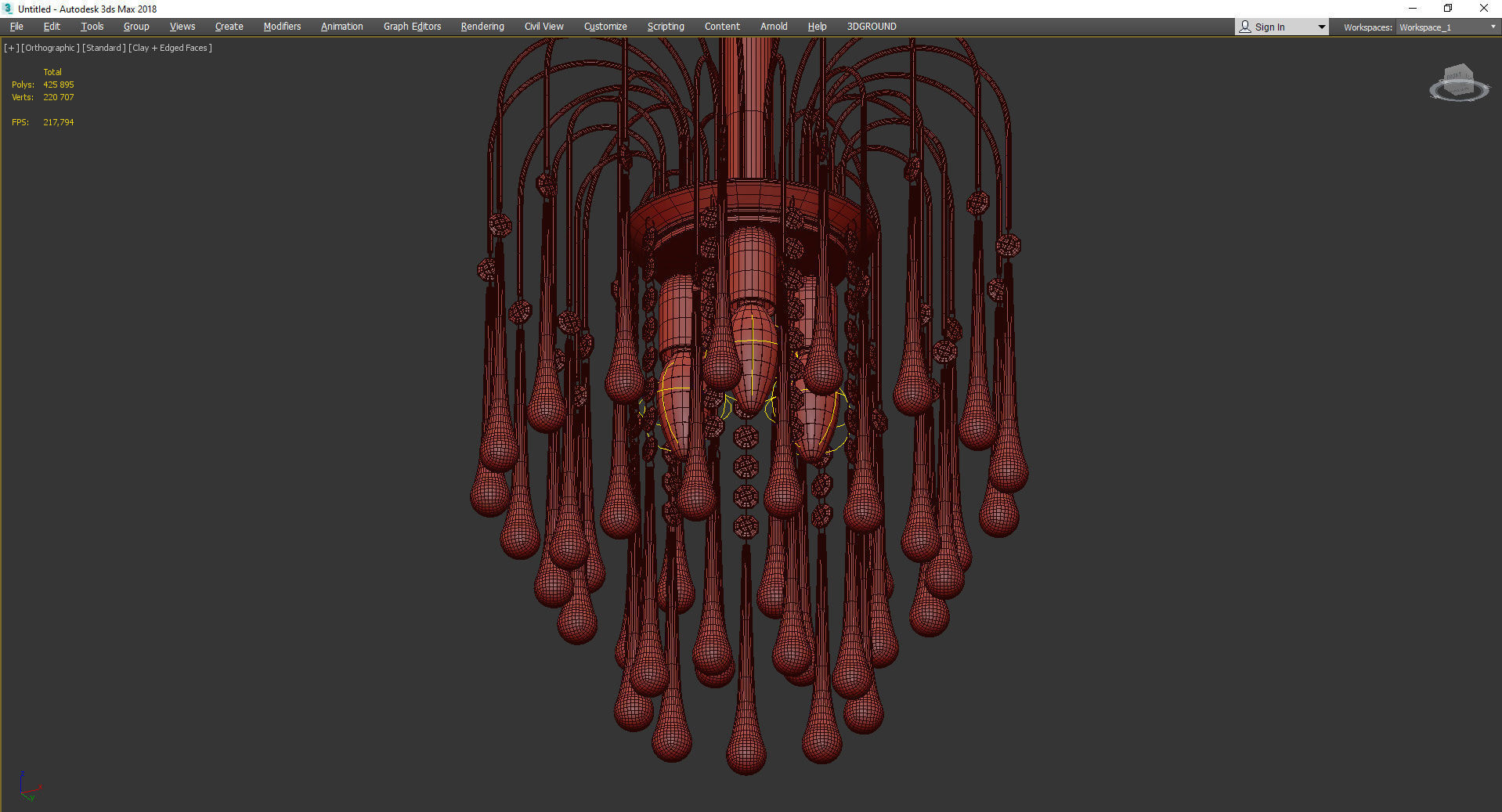 Italian Brass and Murano Glass Teardrop Chandelier Low-poly 3D model_3