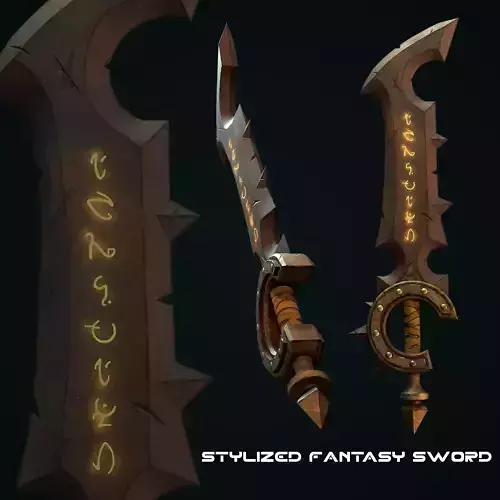 Game-Ready Stylized Rune Sword Low-poly 3D model
