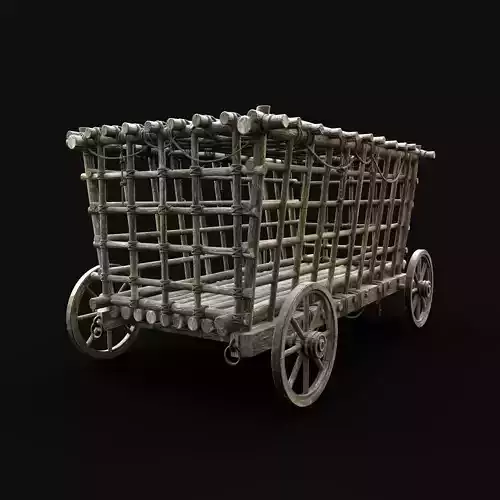 WOODEN CAGE FARM ANIMAL WAGON PRISON AAA VILLAGE PEASANT CART Low-poly 3D model