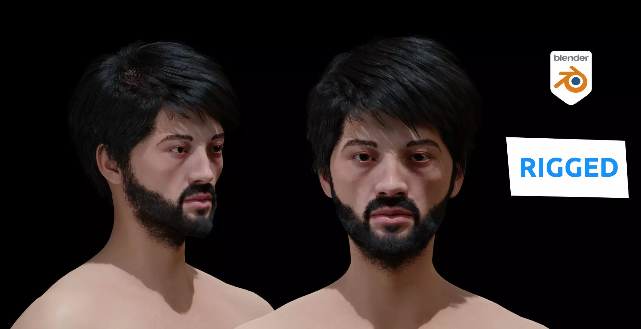 Hanzo japanese Realistic Rigged Blender Character model 3D model_0