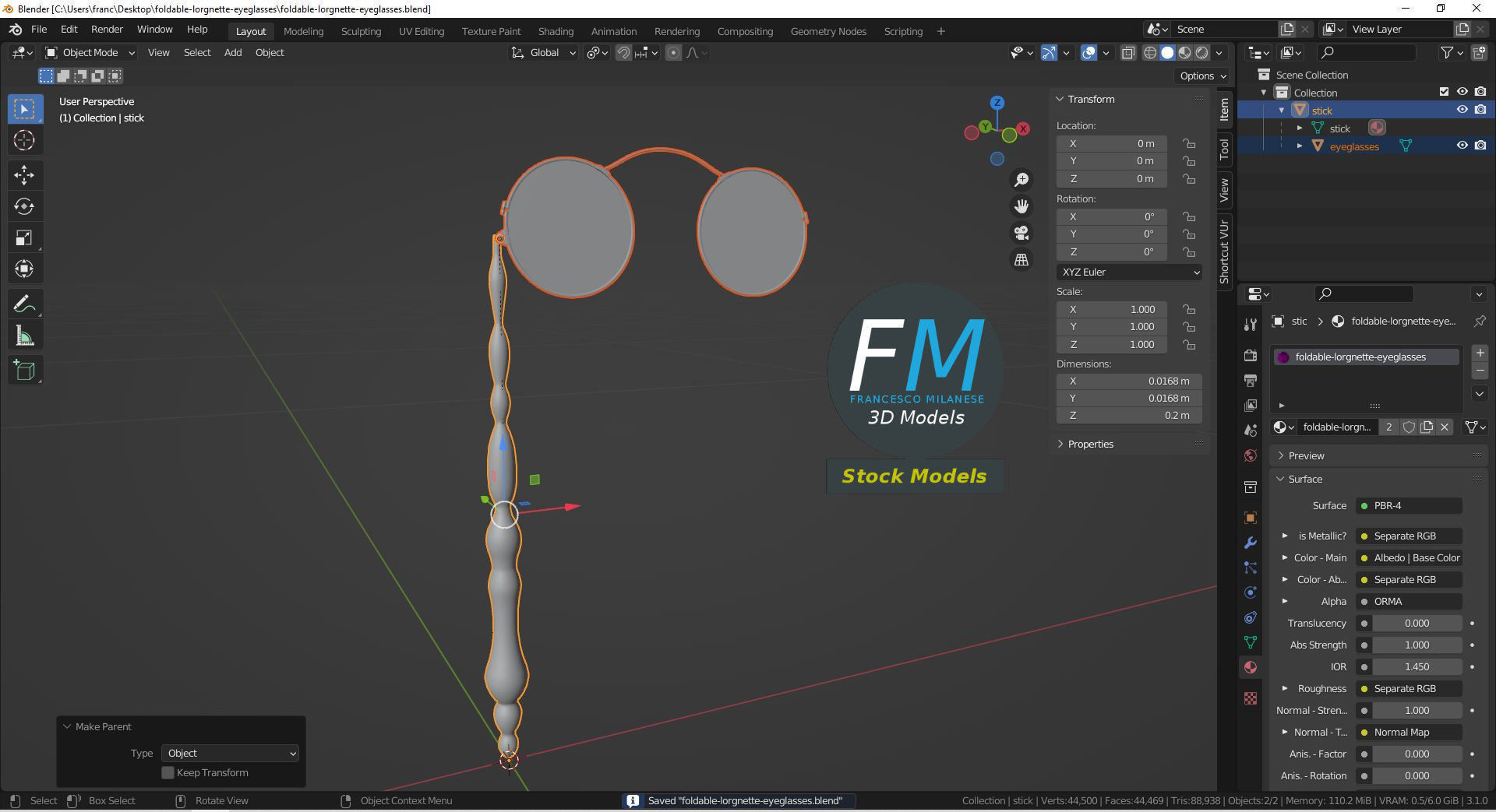 Foldable lorgnette eyeglasses 3D model_9
