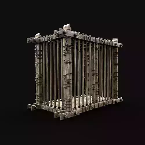 CAGE FARM ANIMAL WAGON WOODEN PRISONER AAA VILLAGE PEASANT CART Low-poly 3D model