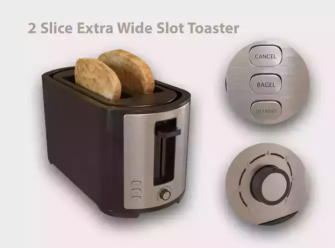Two Slice Extra Wide Toaster  Low-poly 3D model