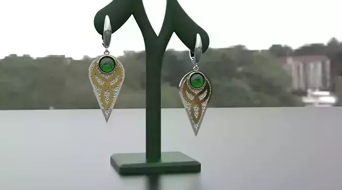 Earrings with Emerald and ornament