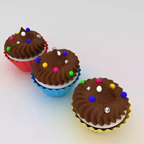 Cupcake 3d model three chocolate cupcakes
