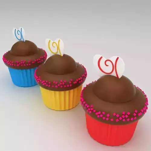 Cupcake 3d model three cupcakes