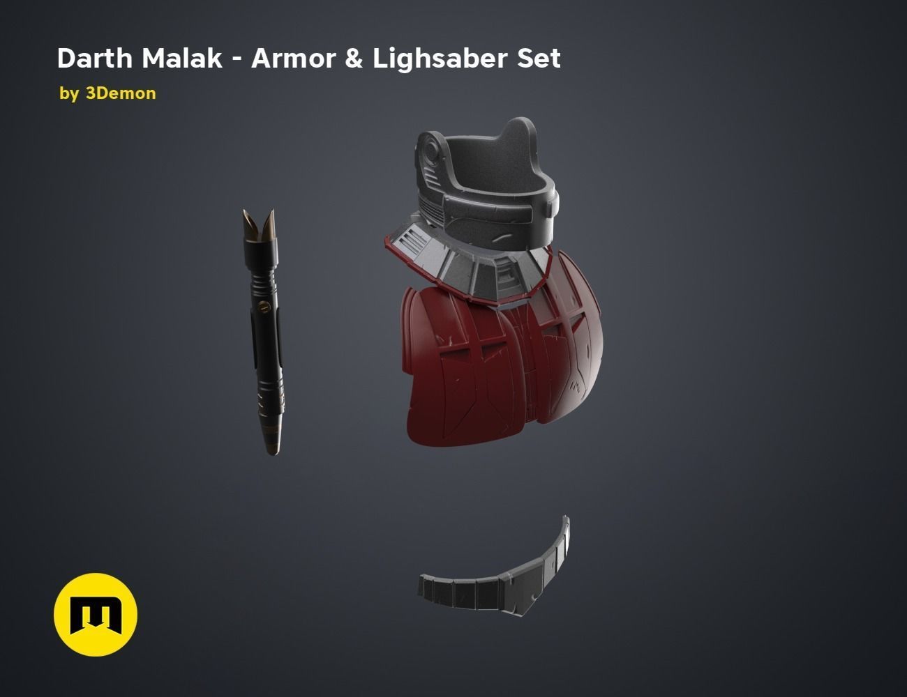 Darth Malak - Armor and Lightsaber Set 3D print model_2