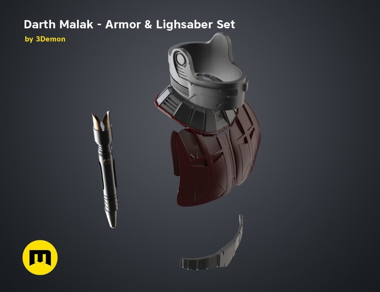 Darth Malak - Armor and Lightsaber Set 3D print model_33