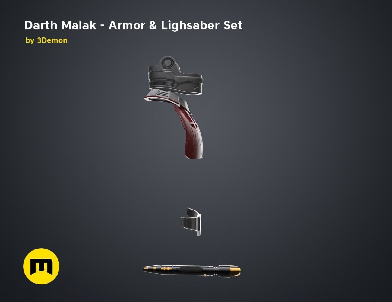 Darth Malak - Armor and Lightsaber Set 3D print model_4