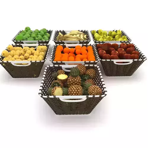 fruit set 3d model collection baskets for fruits and vegetables