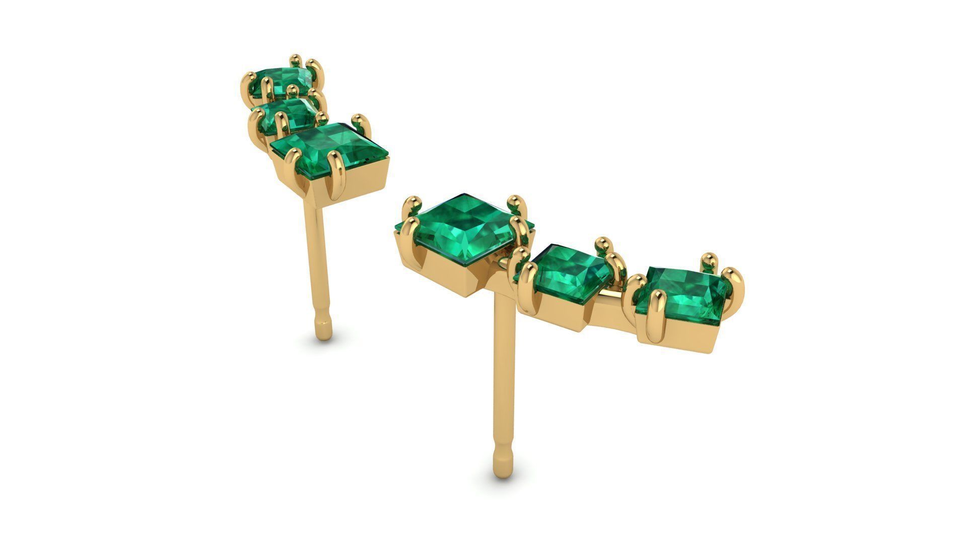 Three Square Princess Gems Earring 3D print model_3