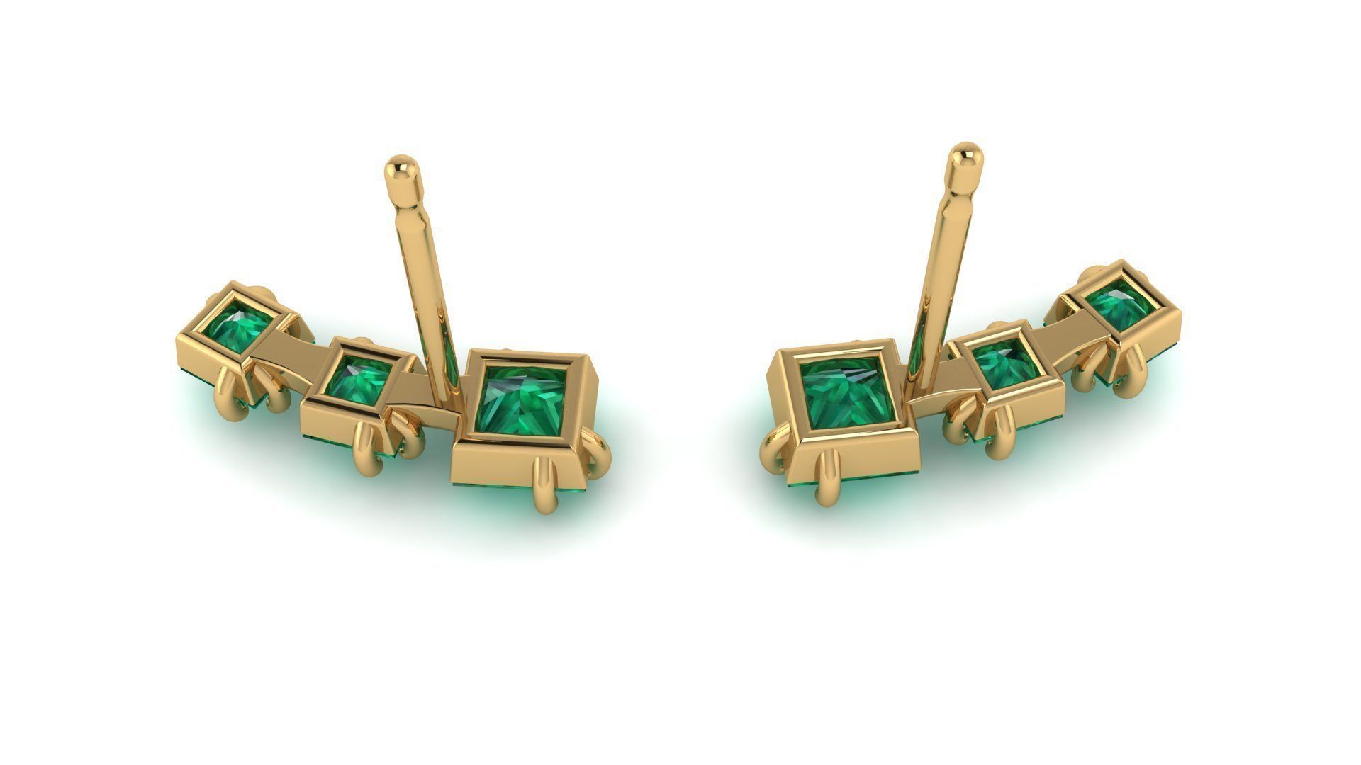 Three Square Princess Gems Earring 3D print model_4