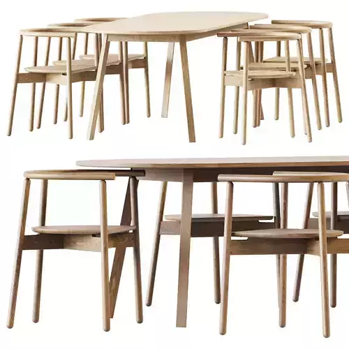 Triangle Leg Table by Hay and Mars Armchair by Branca Lisboa