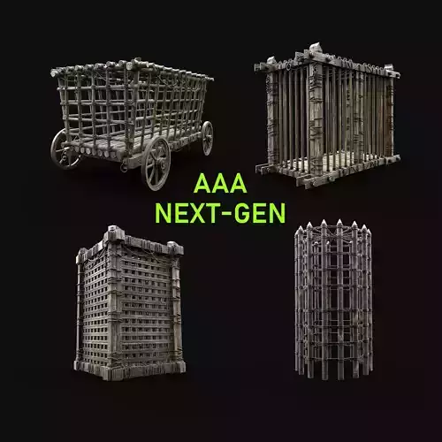 CAGE PACK ANIMAL HUMAN MEDIEVAL FARM WOODEN LOCKER COLLECTION 
