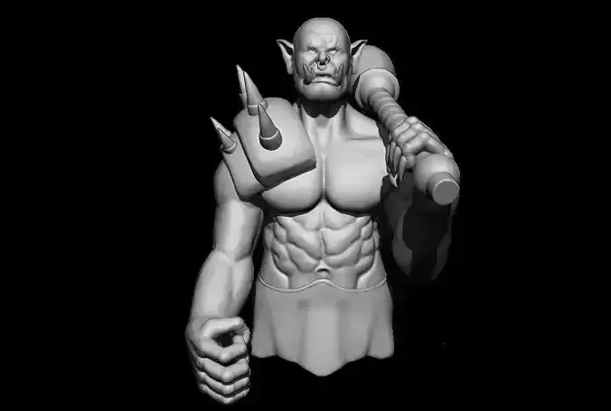 Model Orc statue of demon holding hammer