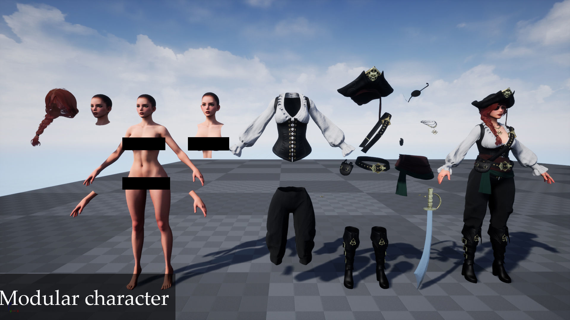 Pirate Girl Low-poly 3D model_9