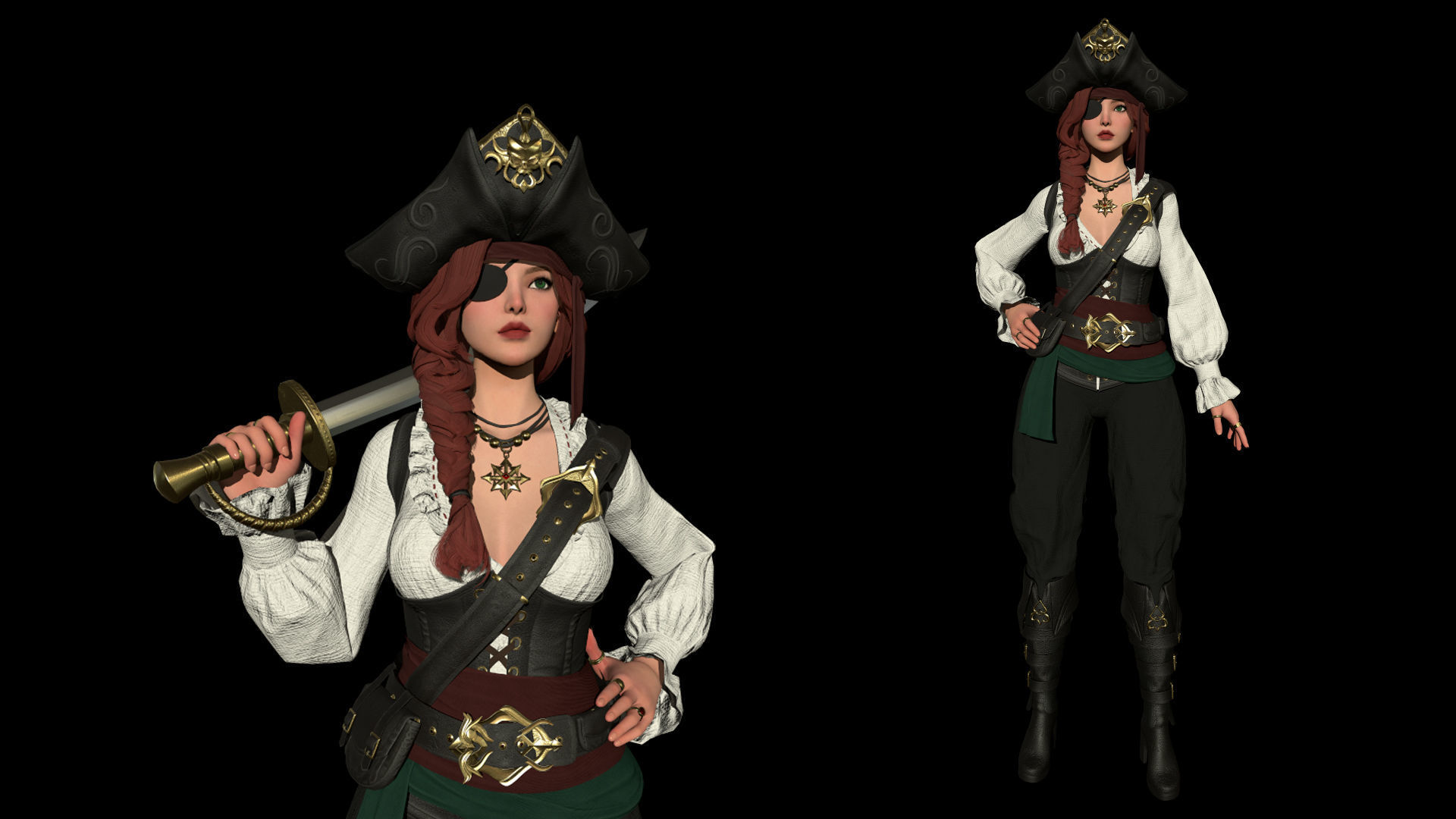 Pirate Girl Low-poly 3D model_2