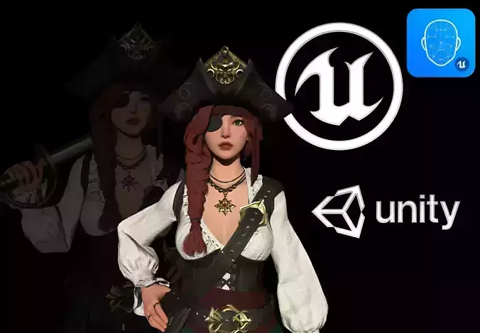 Pirate Girl Low-poly 3D model