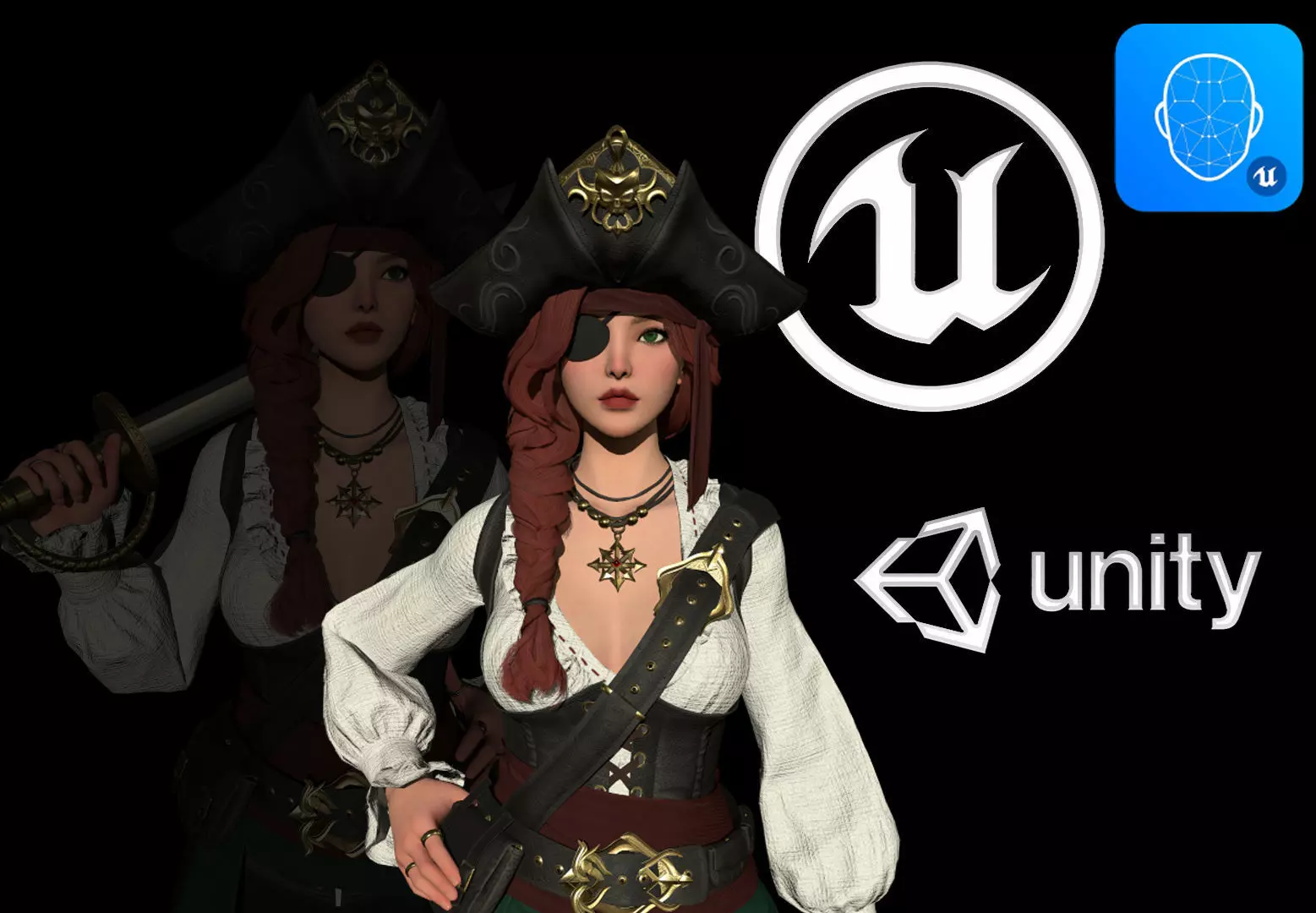 Pirate Girl Low-poly 3D model_0