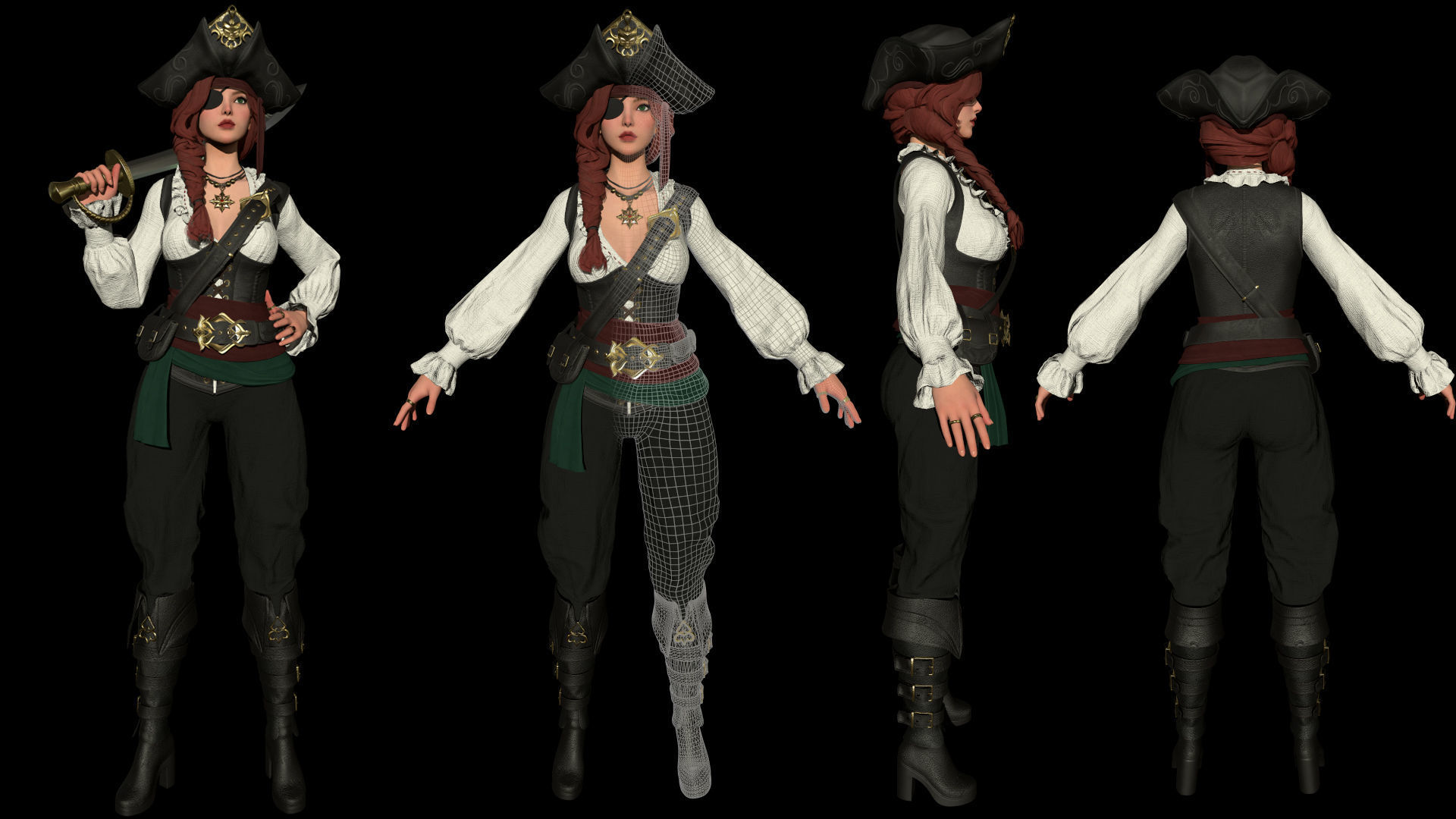 Pirate Girl Low-poly 3D model_4