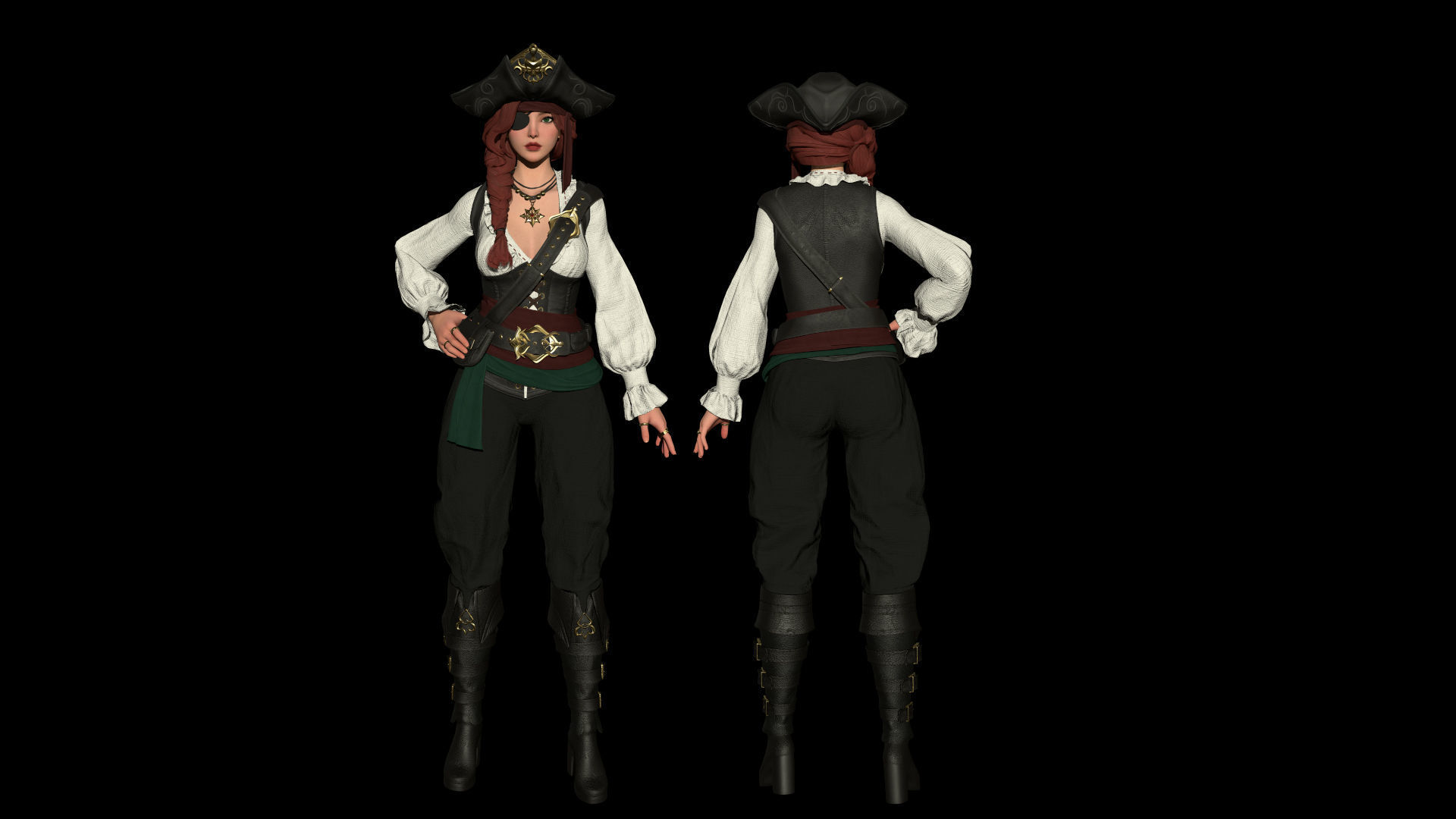 Pirate Girl Low-poly 3D model_3