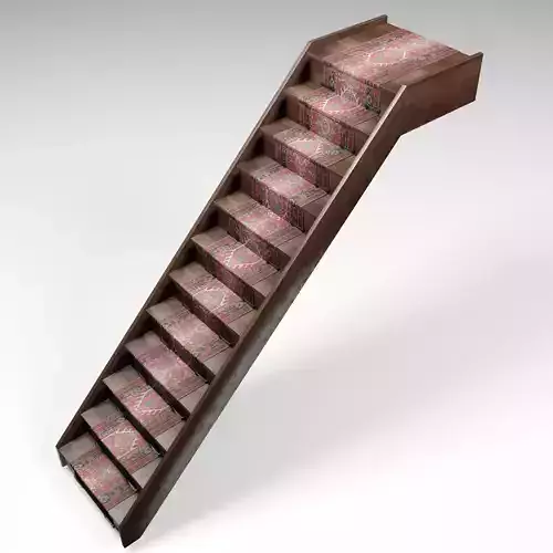 Staircase - Victorian style low poly model with carpet Low-poly 3D model