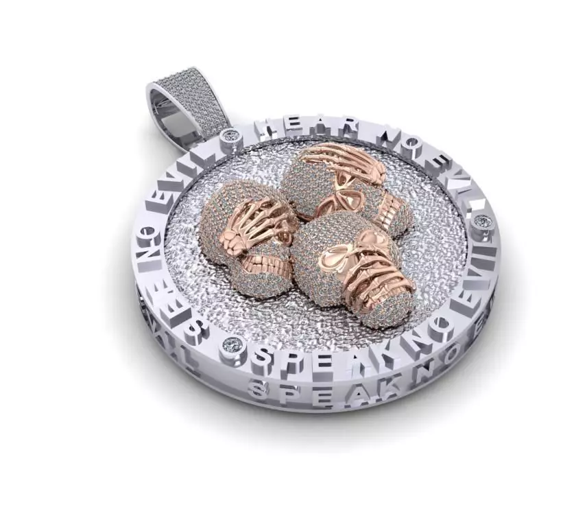 See No Evil Hear No Evil Speak No Evil Skull Pendants 3D print model