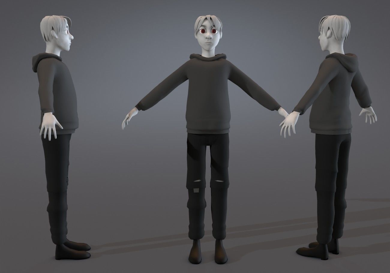 white skinned boy teenager Low-poly 3D model_1