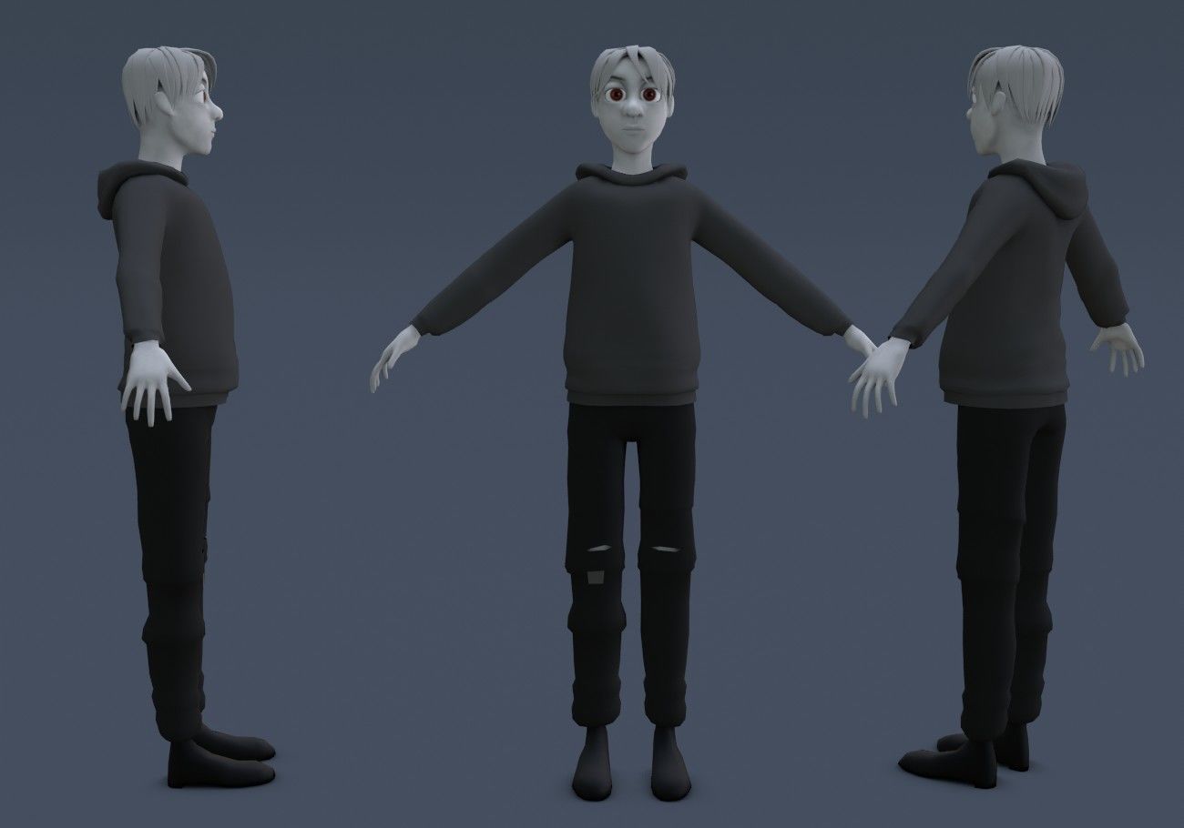 white skinned boy teenager Low-poly 3D model_6