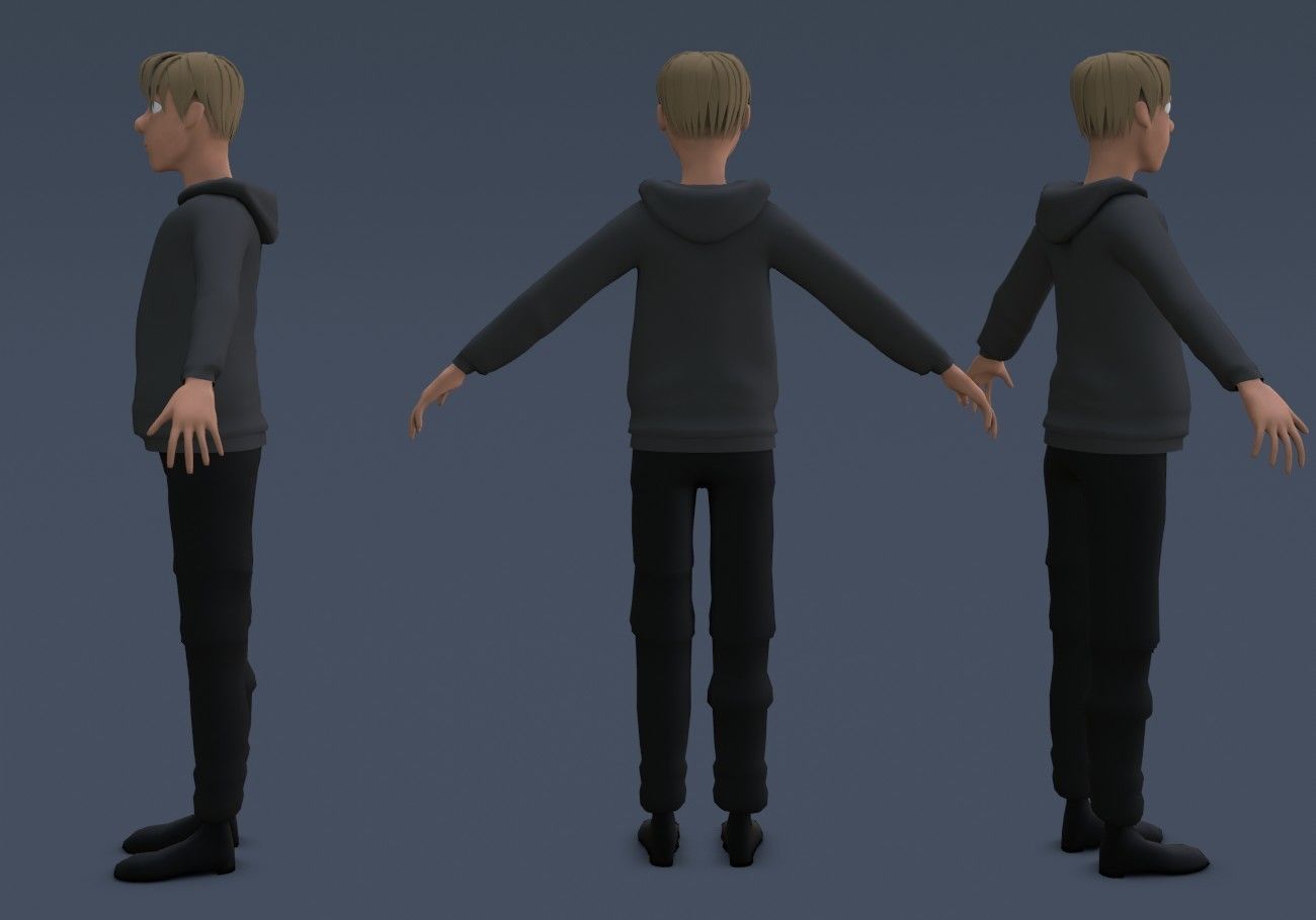 blond teenage boy Low-poly 3D model_7