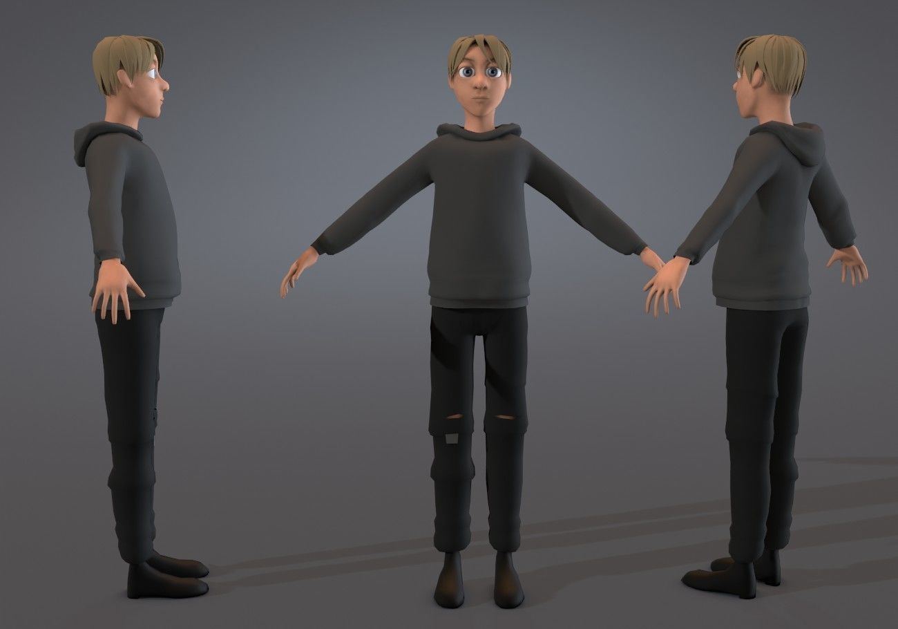 blond teenage boy Low-poly 3D model_1