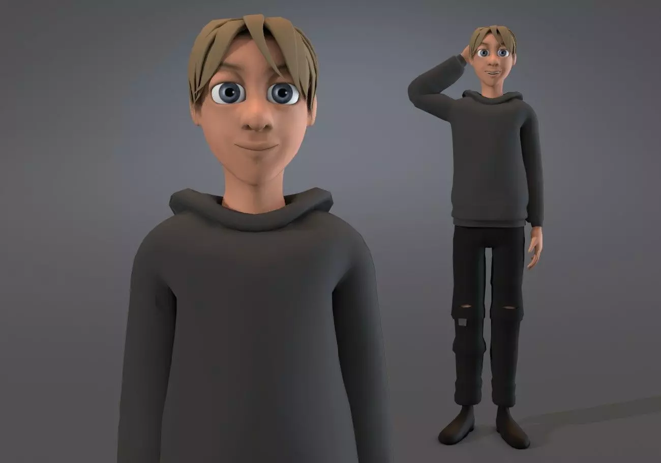 blond teenage boy Low-poly 3D model_0
