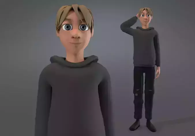 blond teenage boy Low-poly 3D model