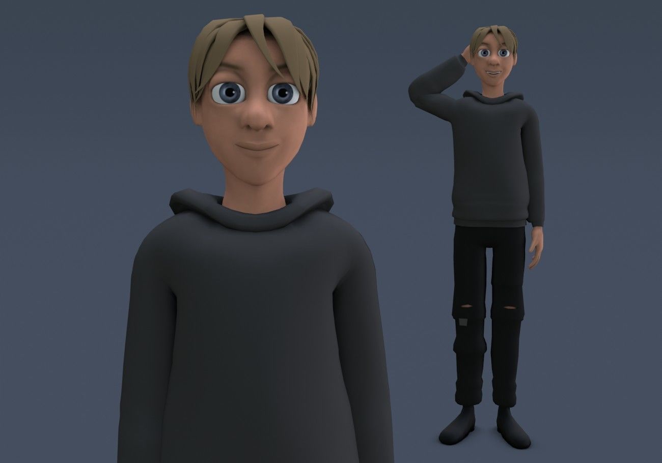 blond teenage boy Low-poly 3D model_5