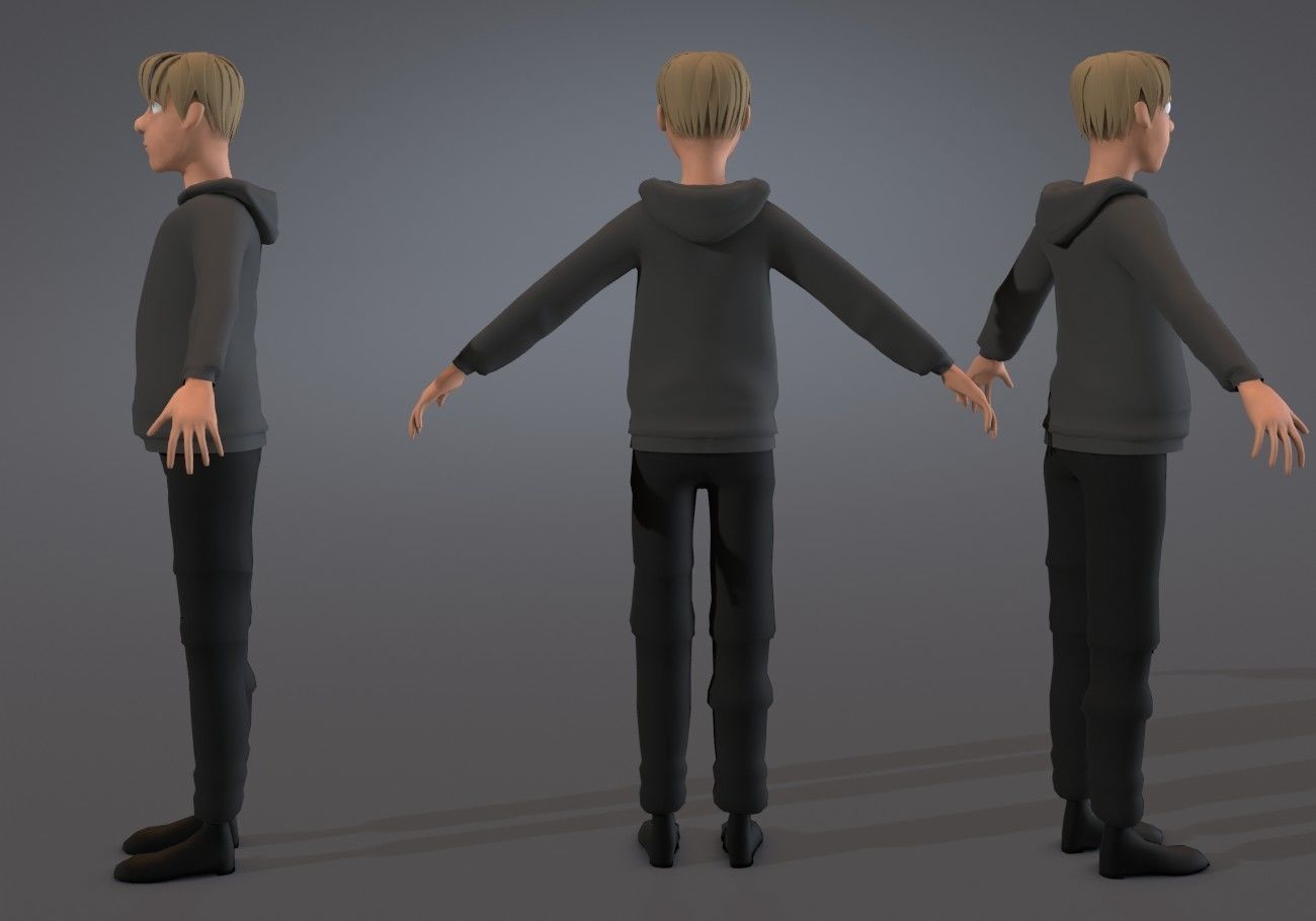 blond teenage boy Low-poly 3D model_2