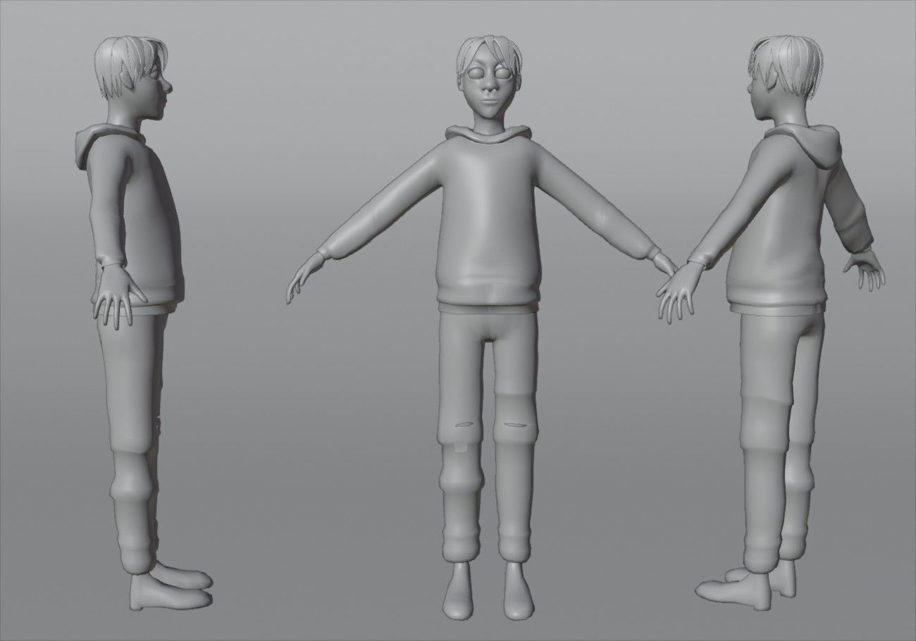 blond teenage boy Low-poly 3D model_10